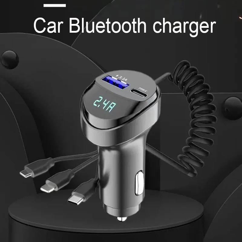 55W 2 Ports USB Fast Car Phone Charger 3.1A Car Cigarette Lighter with Three In One USB Retractable Charging Cable