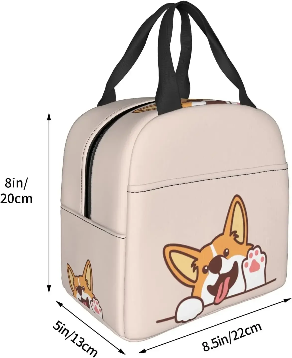 Cute Welsh Corgi Dog Waving Paw Insulated Lunch Box Reusable Bento Bag Meal Portable Container Tote for School Work Picnic