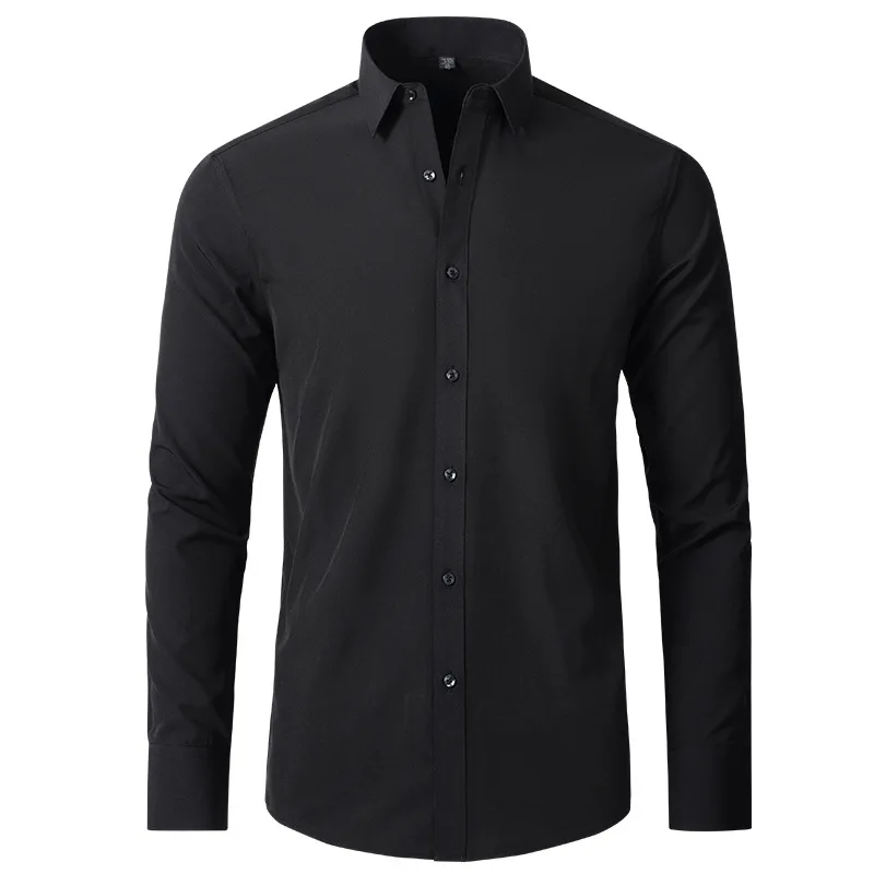 Men's Elastic Long Sleeve Shirt Anti-wrinkle Free Ironing Business Comfort Fashion Breathable Slim Thin Shirt Solid Color