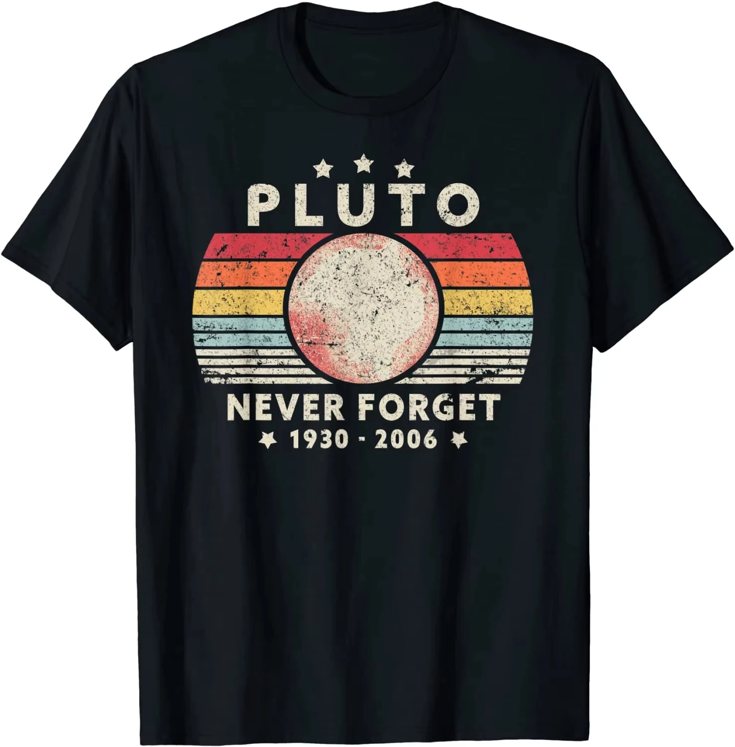 تي شيرت رجالي صيفي أسود Never Forget Pluto Retro مطبوع عليه حروف 100% قطن ناعم قابل للتنفس بأكمام قصيرة تي شيرت كبير للشارع