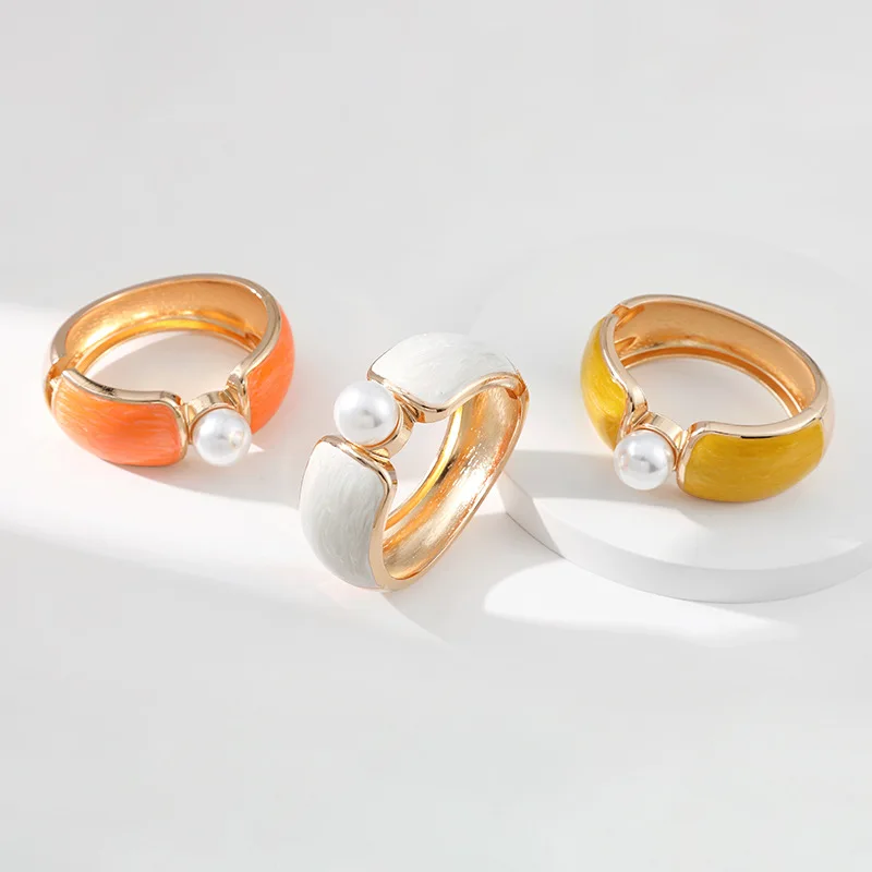 

New Trendy Drip Oil Pearl Open Bangle Bracelets for Women Vintage Turkish Lucky Wrist Wedding Party Gift Fashion Jewelry