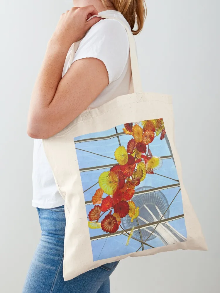 Space Needle at Chihuly Glass Museum Tote Bag shopping bags foldable tote bags aesthetic canvas bags Shopper bag