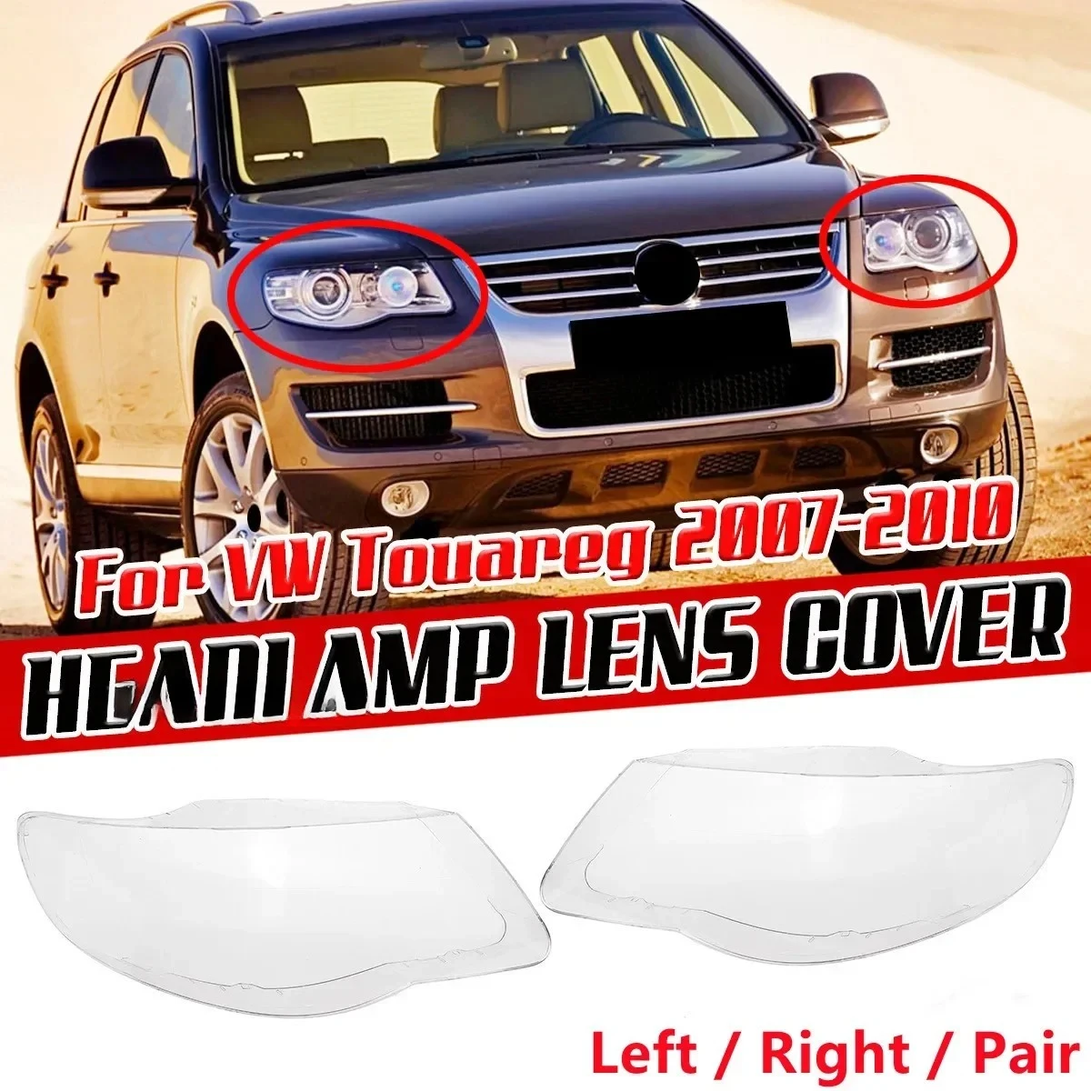 Headlight Lens Cover Clear Lampshade Shell For VW Touareg 2007-2010 L/R Pair Replacement Part