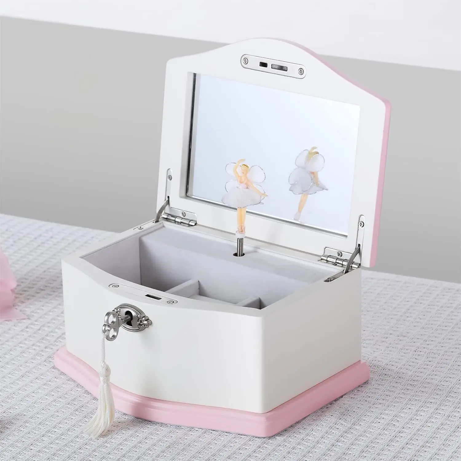 

Музыкальная шкатулка-балерина среднего размера с зеркалом для девочек, шкатулка для хранения украшений с музыкой (белая/розовая)