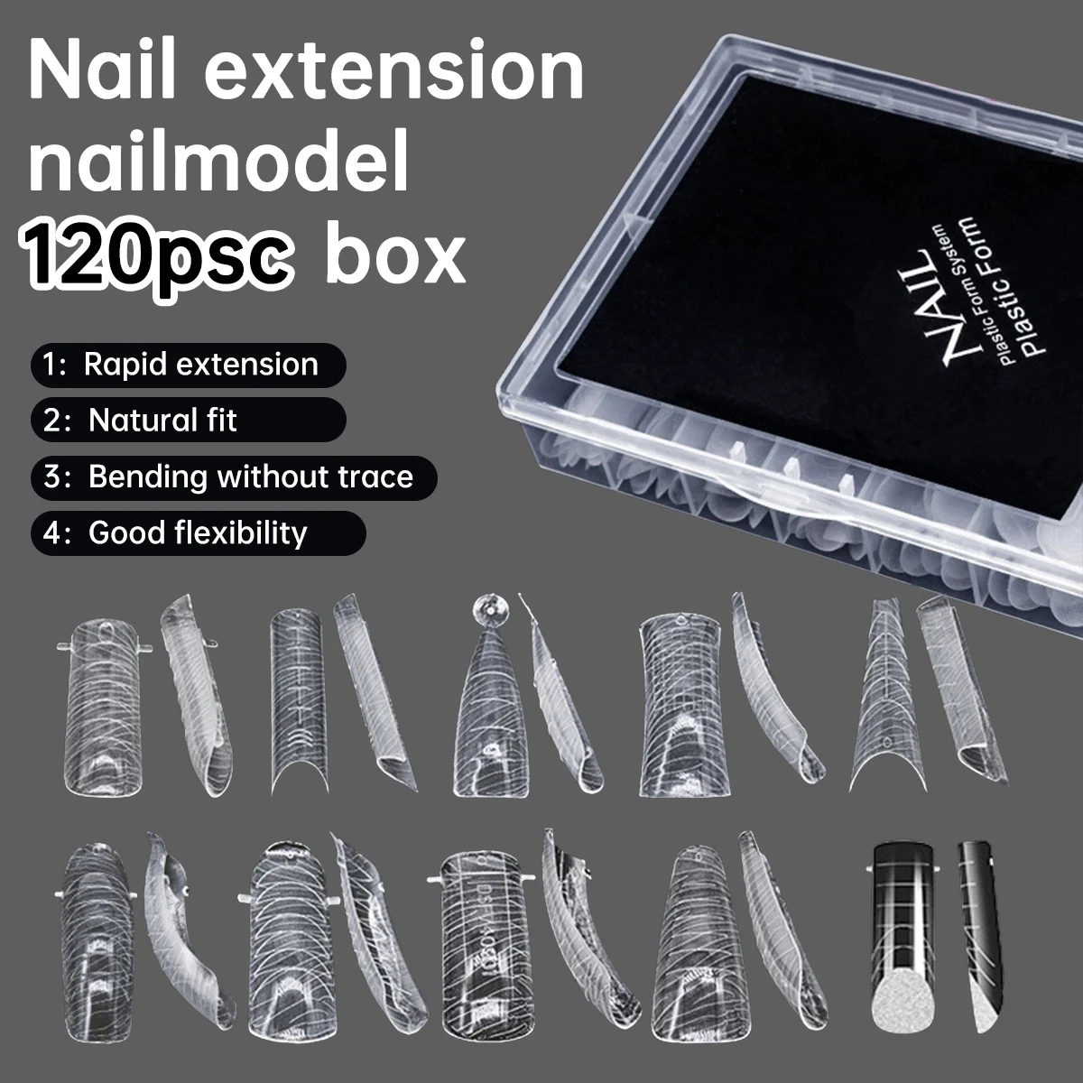 

Nail Leopard Print mold 120 pieces boxed Zebra paperless holder Crystal Extended nail plate with graduated transparent mold