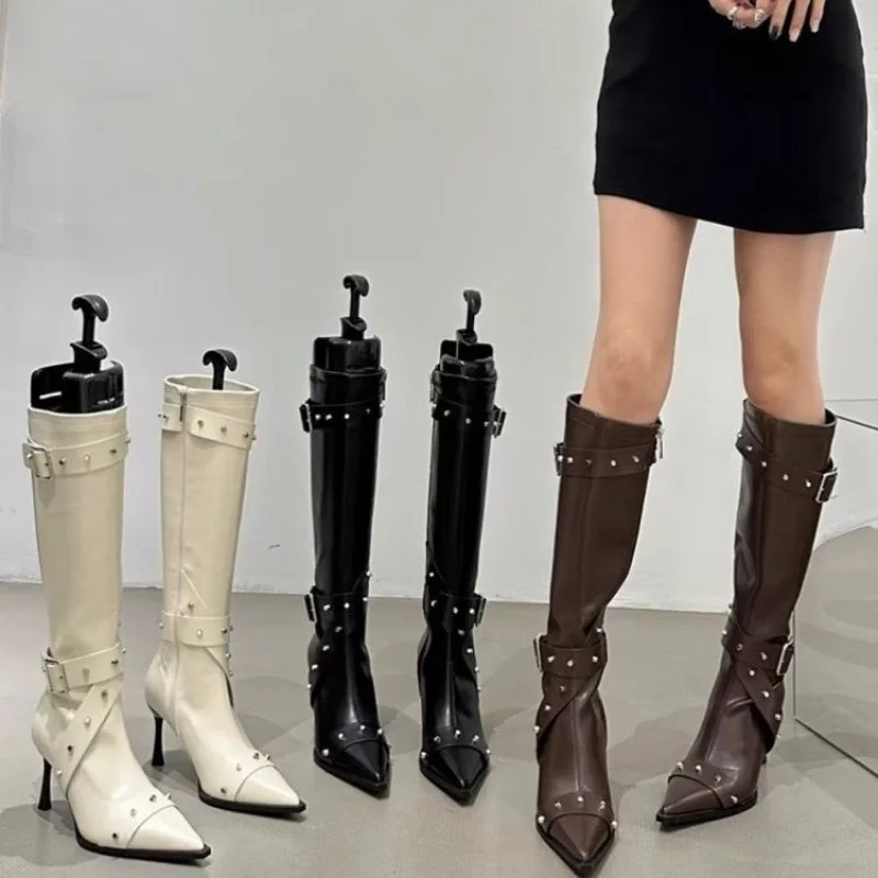 

Pointed Toe High Heel Boots for Women Over-the-Knee Long Boots with Thin Heels High Tube Riding Boots
