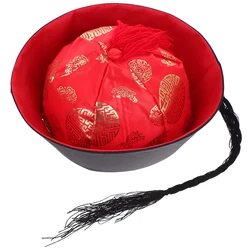 Hat Official Chinese Hats Style Ponytail Costume Cardboard Plus Flannel Oriental Cap