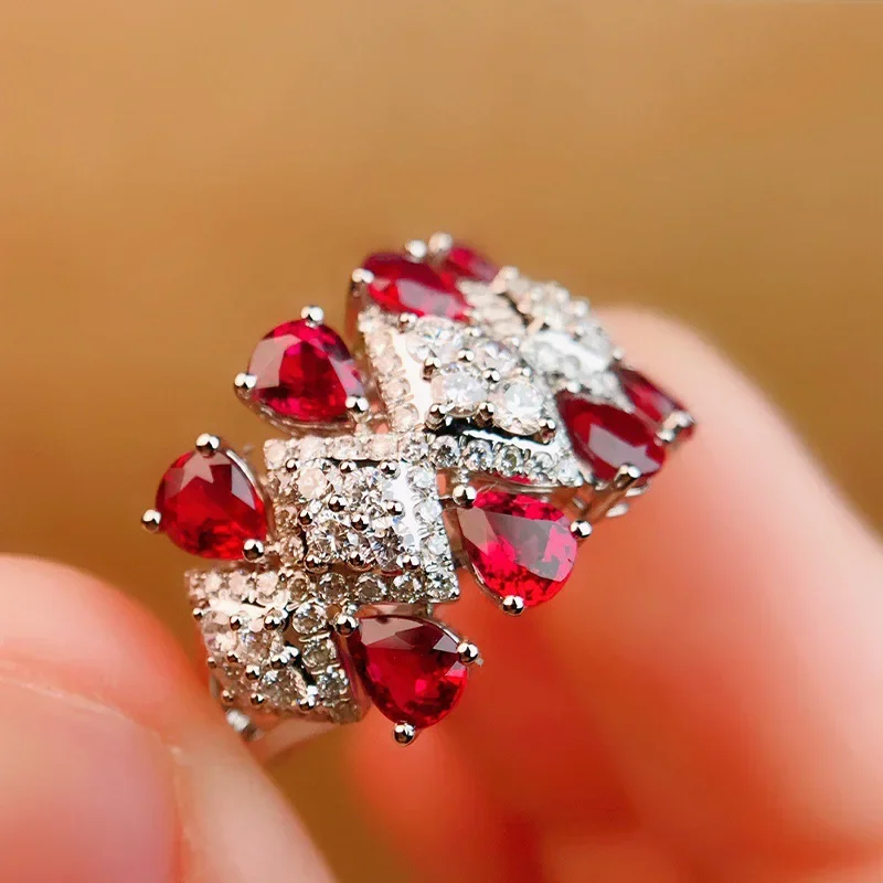 Genuíno 925 prata esterlina vermelho rubi anel de pedra preciosa para mulheres finas anillos de casamento rubi pedra preciosa anel jóias femininas