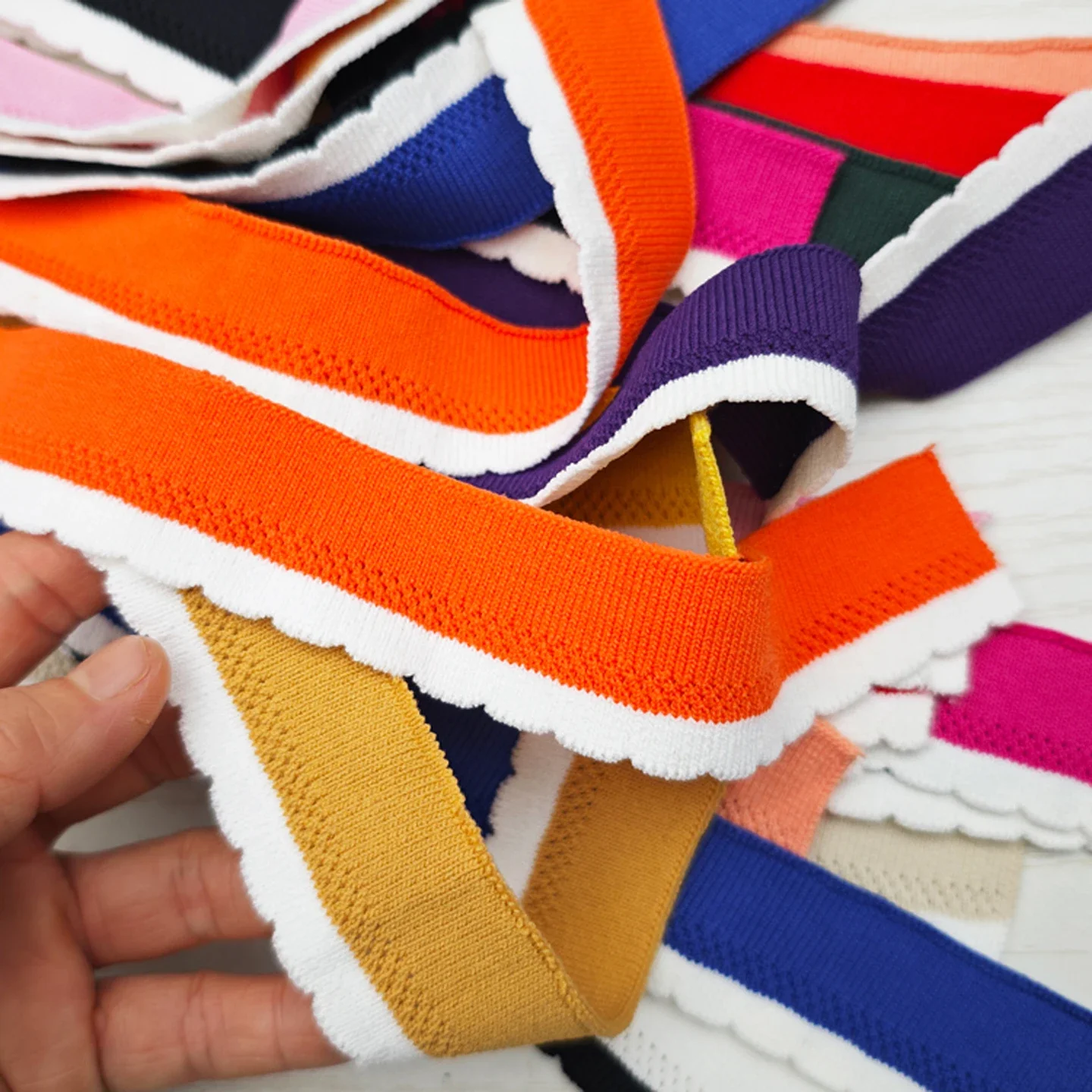 

3*85CM Summer Thin Stretch Knitted rib Cotton Fabric T-shirt Neckline elastic wave collar cuffs Trim For Clothing Accessories