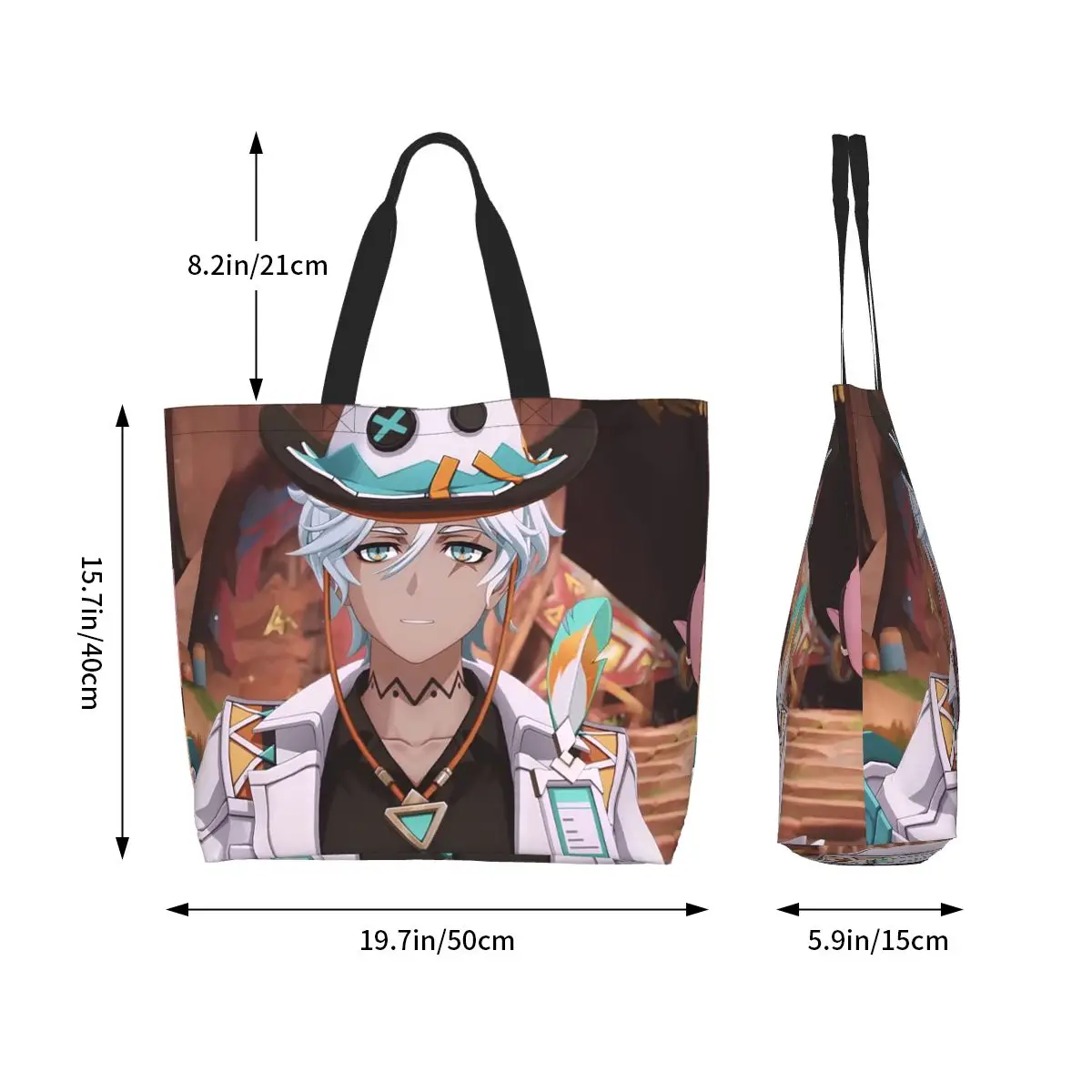 Ifa Anime Game Genshin Impact Shopping Tote Bag Canvas Large Capacity Shoulder Bags Shopper Grocery Handbag for Women