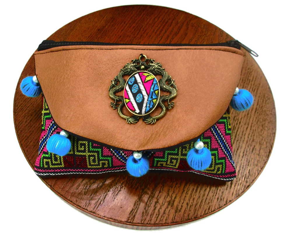 Wristlet Vintage Hmong Thai Indian Embroidered Fashionable Clutch Purse Boho Hippie Ethnic Cosmetic Bag SYS-589