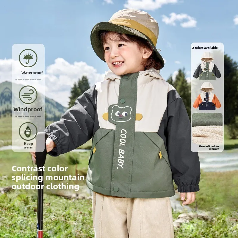 

Outdoor Waterproof Adventure Baby Cotton-padded Clothes for Girls and Boys with Fleece Jackets for Winter