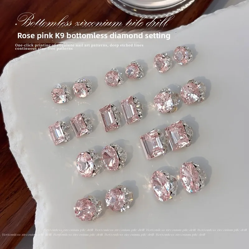 LYLE 3Pcs K9 No Base Rock Candy Rhinestone Ball Nail Art Stacked Charms Light Luxury Rose Pink Pigeon Egg Ball Nail Decors Bling