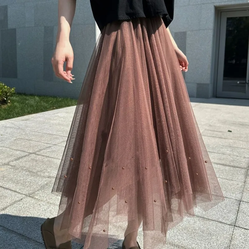 

2025 New Fleece Lined Midi Skirt Women's Puffy Tulle Skirt Princess Style Irregular A- Line Skirts Fairy Tale Half Length Skirts