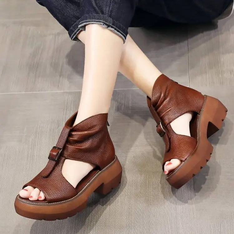 2023 New Fashion Ladies Sandals Wedges Pu Open Toe Summer Fashion Female Gladiator Solid Color Sandals Platform Shoes for Women