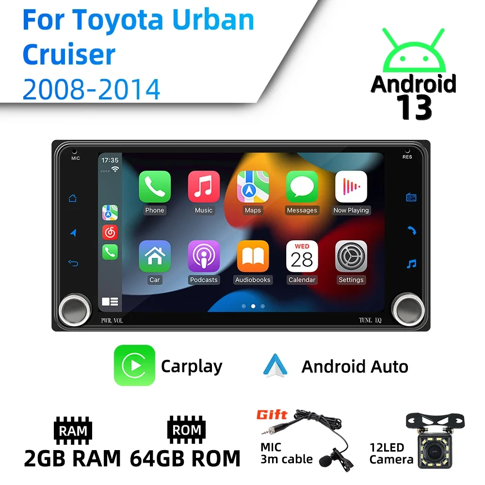 

2 Din Android Radio 7" Screen Stereo Wireless Carplay Autoradio Car Multimedia for Toyota Urban Cruiser 2008-2014 Head Unit GPS