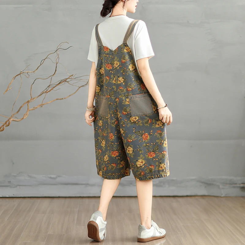 Calças Curtas de Denim Soltas de Verão para Mulheres, Crimento Sete Quartos, Alta Cintura, Estilo Patchwork