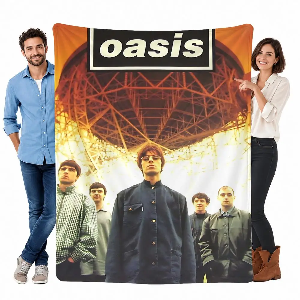 Classic Band Oasis Throw Custom Printed Flannel Fleece Blanket for Sofa Bed Office Travel & Camping