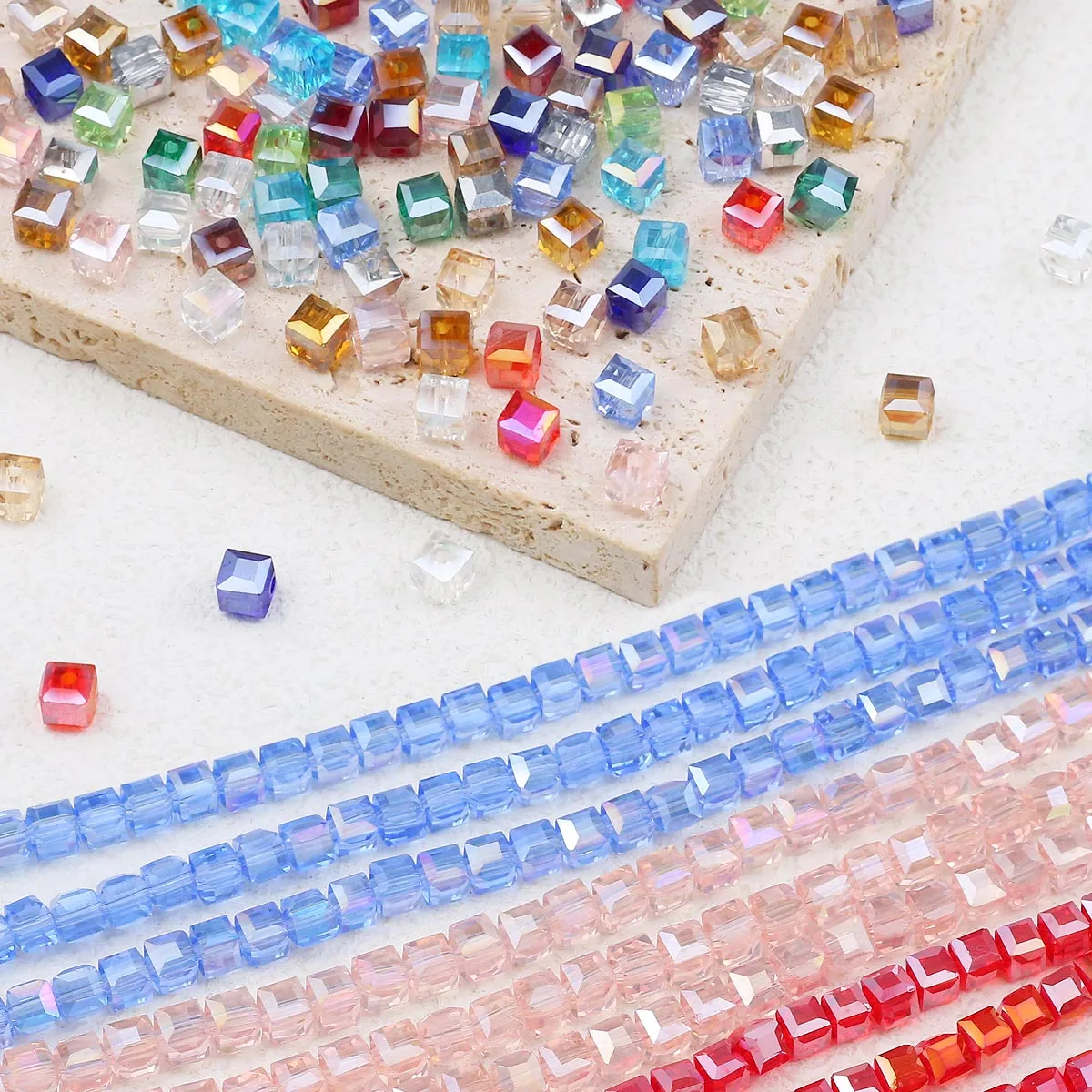 6mm 50pcs/Lot Cube Austrian Crystal Glass Square Loose Spacer Beads For Jewelry Making DIY Handmade Bracelets Necklaces Earrings