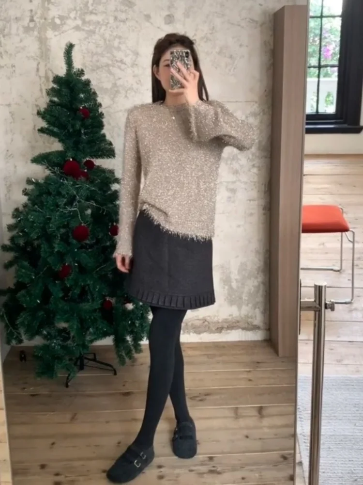 

Trendy Korean Sle Loose Knitted Sweater with Fringe Design Winter New Arrival Faionable Top for Women Commute Wear