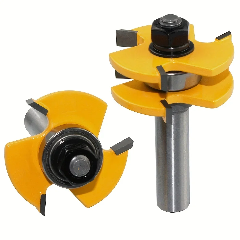 T Shaped 3 Teeth Woodworking Milling Cutter 2Pcs Set Tenon Square Tooth Floor Splicing Carving Knives