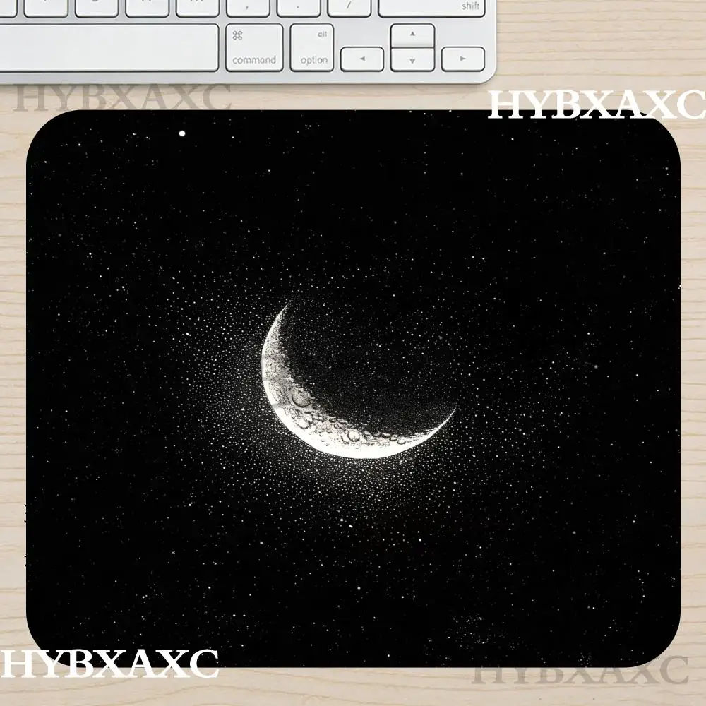 HYBXAXC Moon Phase Small Mouse Pad Set, Black and White Starry Sky Gaming Desk Mat, Non-Slip Rubber, Office, Space Lover Gift
