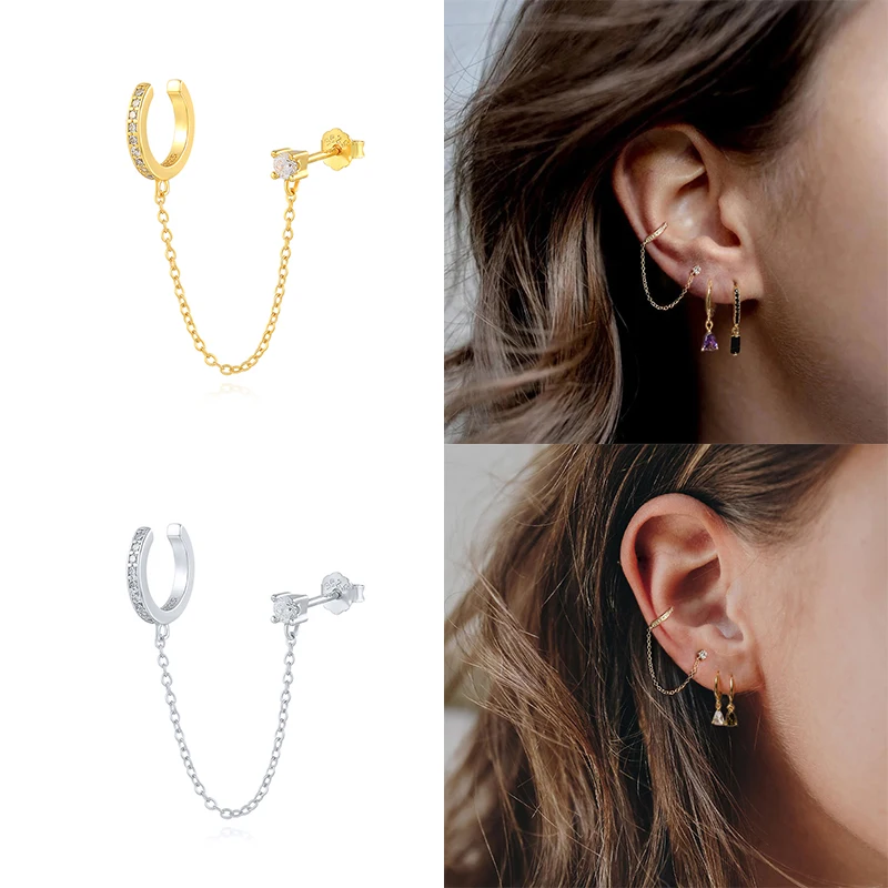 Vintage Hip Hop Chain Earrings For Women 925 Sterling Silver Hanging Earring Ear Cuffs Stud Earring Jewelry Wedding Party Aretes