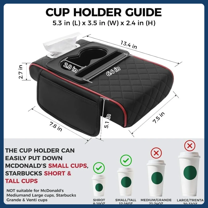 

Car Armrest Extender with Storage, Car Armrest Box Organizer, Leather Tissue Pad Auto Amrest Pillow Cover Pad for All Seasons