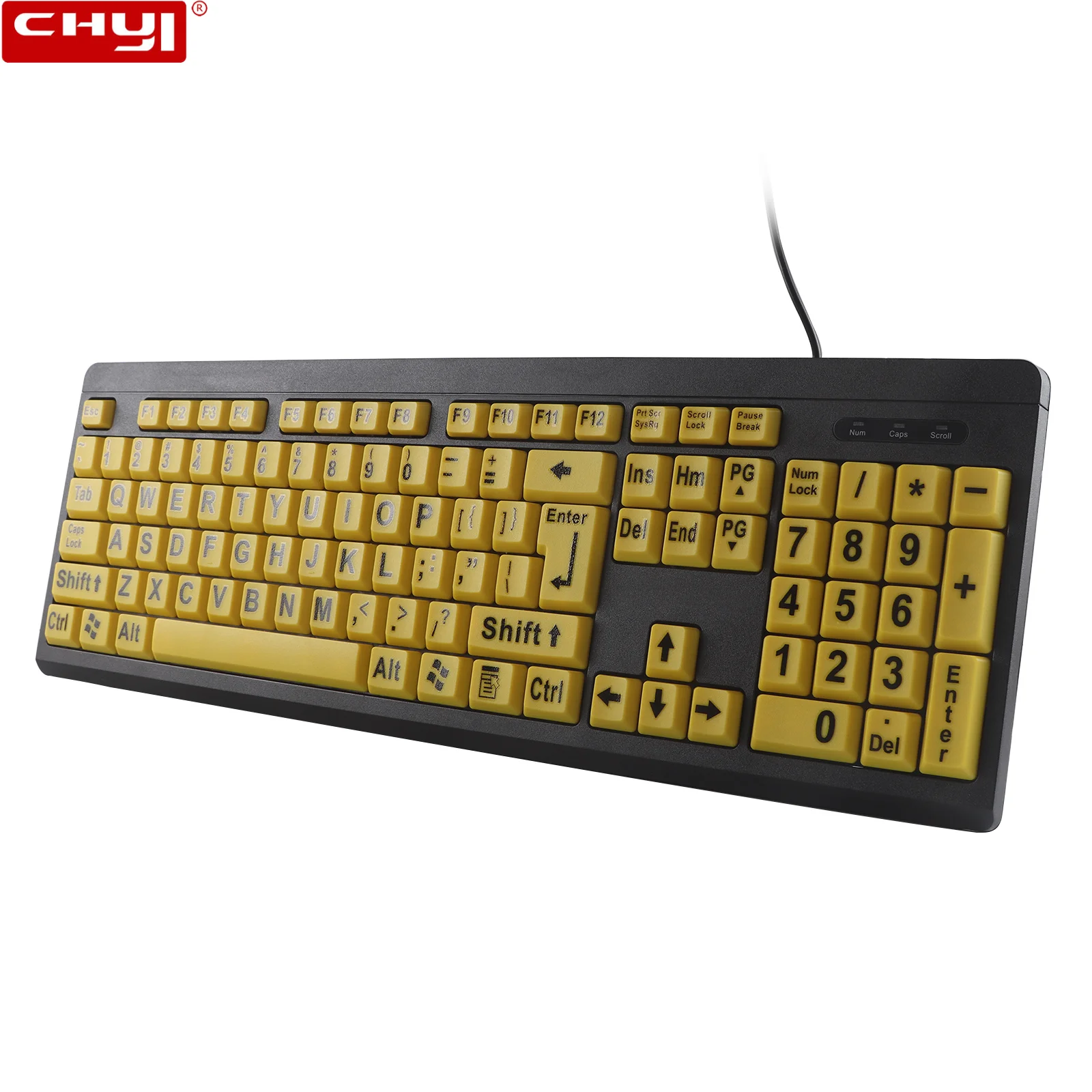 

USB Wired Keyboard Big Black Letter Print Yellow Button Ergonomic Mechanical Feel Keyboard For Elderly & Low Vision Office Game