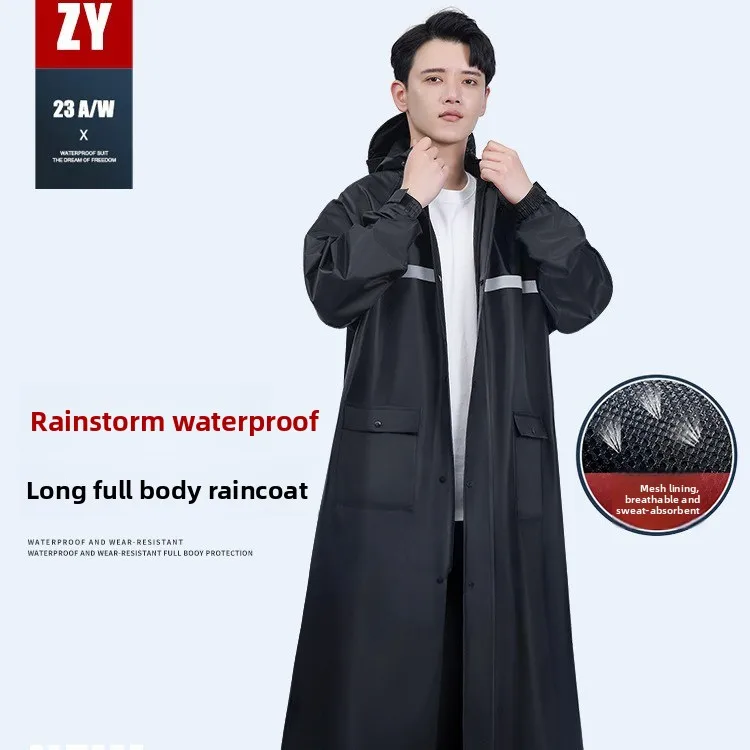 One-piece Full Body Long Rain Poncho, Rainstorm Proof Adult Rain Coat for Motorcycle Outdoor Use view 2