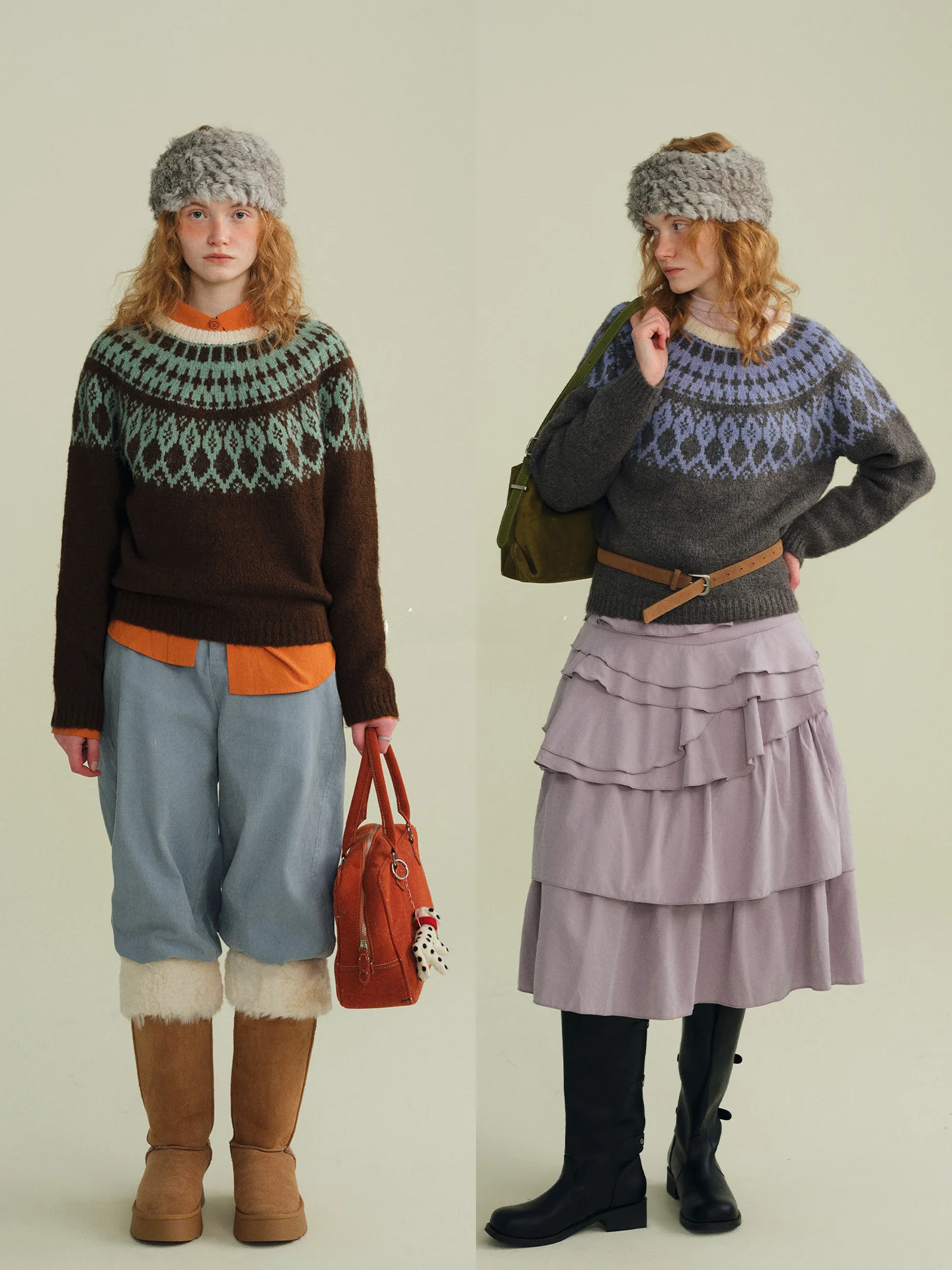 

Rina Berry Vintage Knitted Sweater Warm Tassel Long Sve round Ne Top Color Blo Fair Isle Sle Versatile Autumn Winter