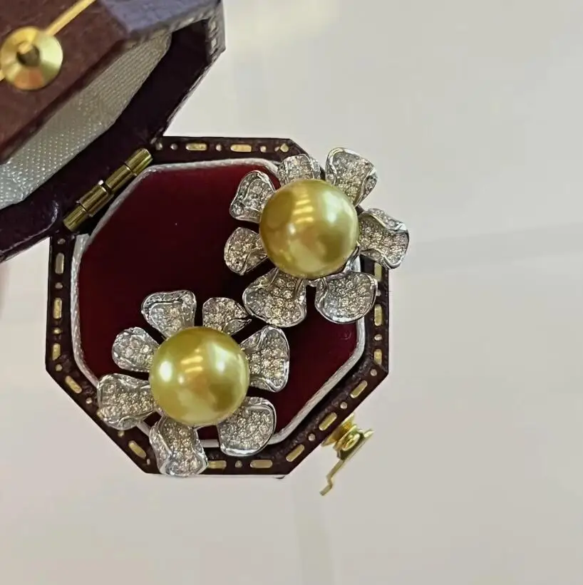 

Обычные серьги-гвоздики с идеальным круглым золотым жемчугом Южного моря 9-10 мм 925-х годов