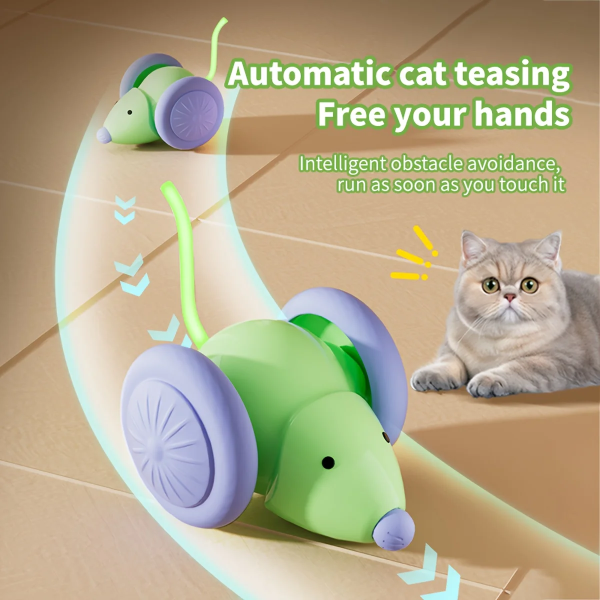 

Interactive Cat Toy Electric Mouse Car Automatic Teaser kitten Pet Toys Rechargeable Intelligent Obstacle Avoidance Cat Car Toy