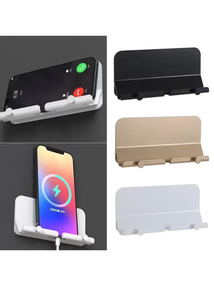 Portable 2 in 1 Hanging Phone Holder & Double Hook Wall Mounted with Charger Hole for All Smartphone Key Wired Headphone Bracket
