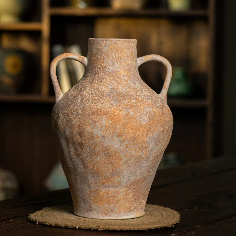 Ancient style B & B wabi sandy wind floor-to-ceiling large vase ceramic living room ornament soft decoration high-end sense retr