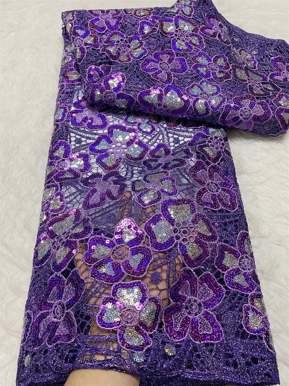 Purple African Lace Fabric 2024 High Quality New Embroidered Lace Fabric By Meters 2024 Elegant Fabric For Party Dresses Wp333-2