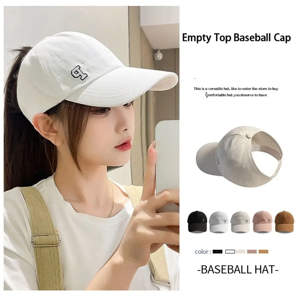 Sports Hat Empty Top Cap Embroidered Letter Cotton Tied Ponytail Braid Girl Baseball Hat Sun Hat Korean Style Caps Baseball Cap