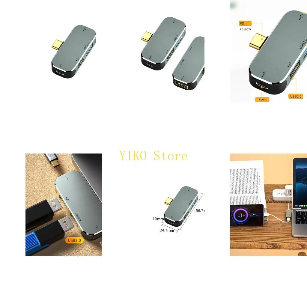 

K32C 1x 3.0+2x 2.0 USB Hub Type C 4 Ports Extended Plug Portable Type C Splitter Charging for Windows for Mac OS Computer Pho