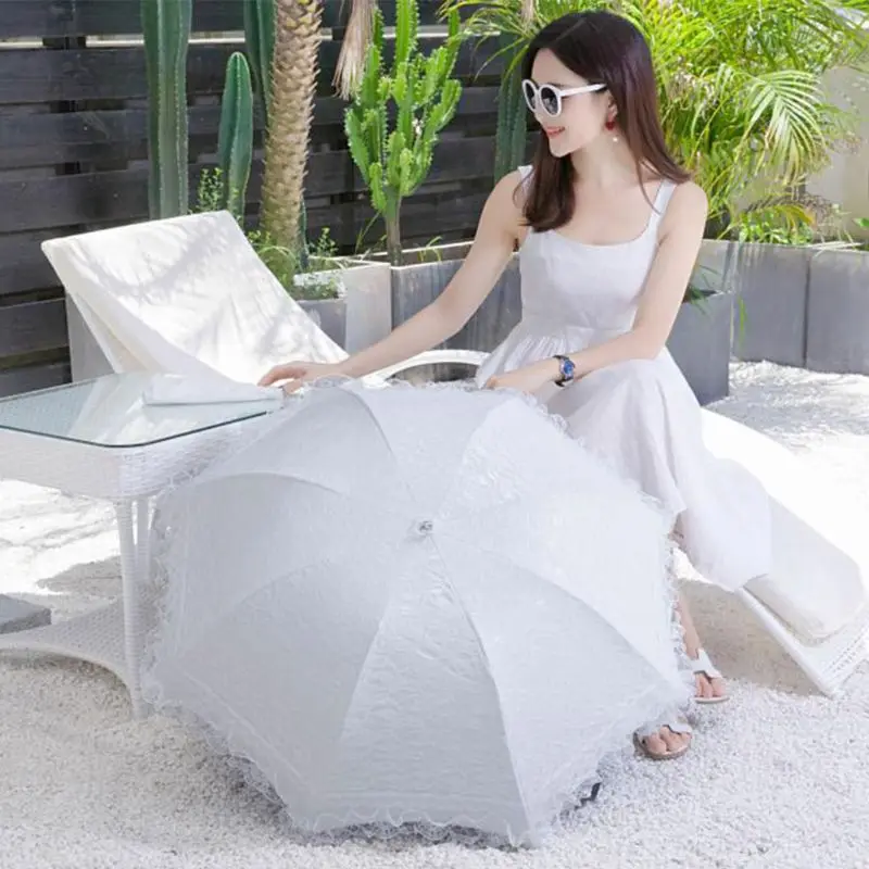 

Wedding Bridal Parasol Umbrella Hollow Lace White Romantic Photo Props Decorativ