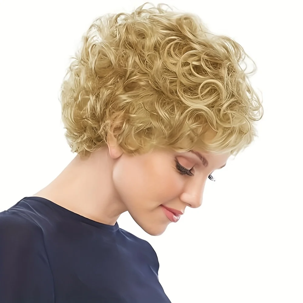 

Белый женский короткий вьющийся парик блондинки из синтетического термостойкого волокна, парик для ежедневного использования
