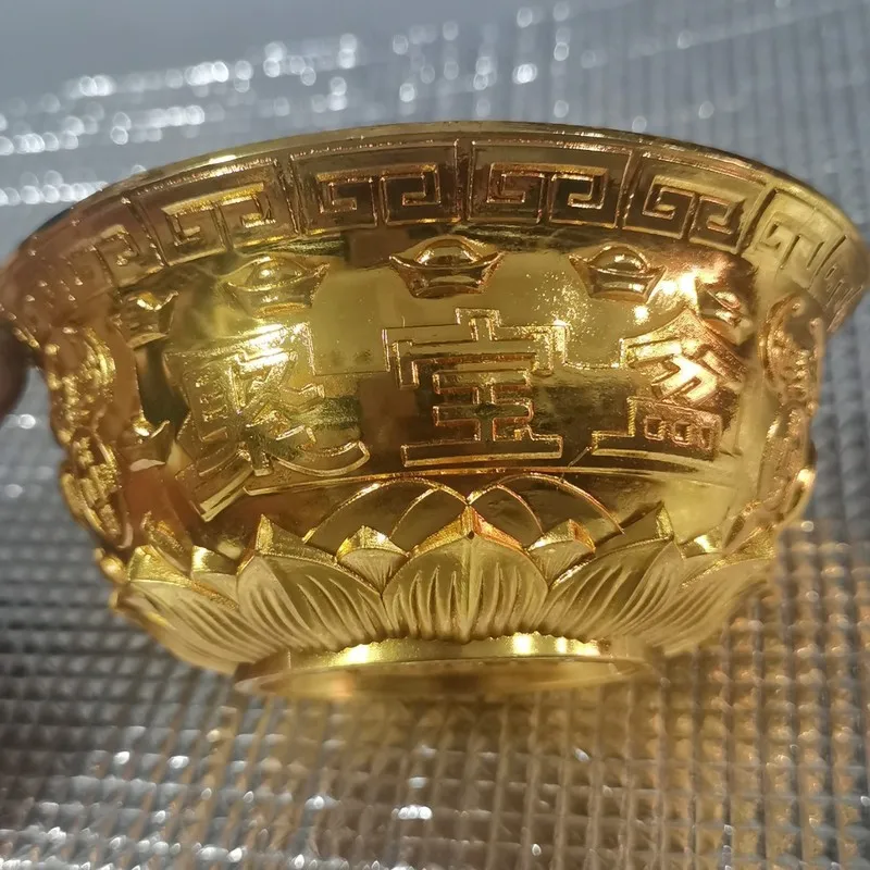Copper lotus ornament, gilded basin, bowl, wealth-preservation vessel, antique, rural collectible, craft