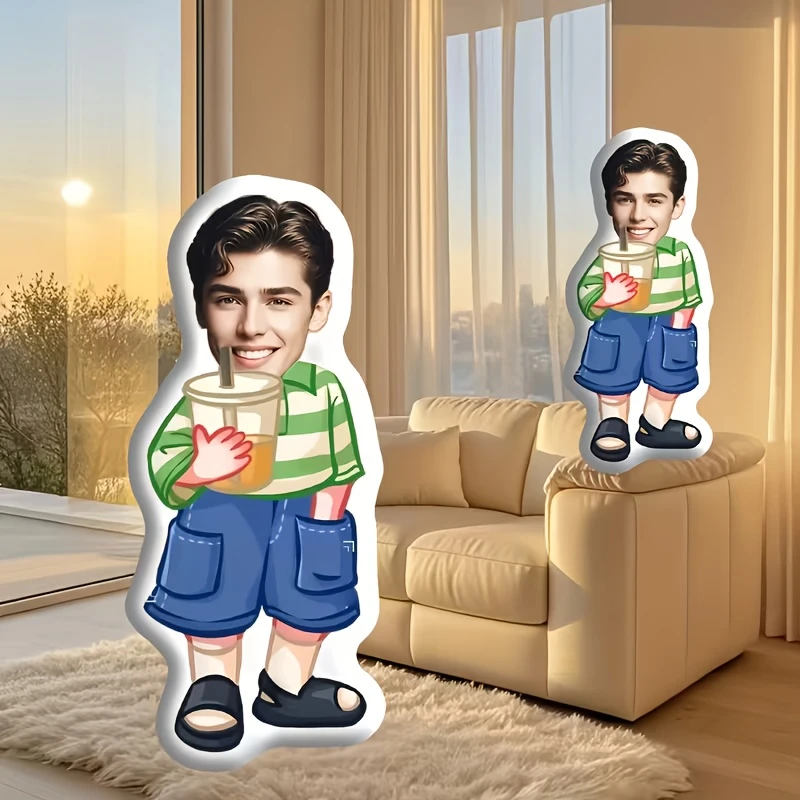 Casual Milk Tea Pillow Customization, Personalized Face And Body Pattern Design, Digital Printing, Suitable for Sofa, Bed, Car D