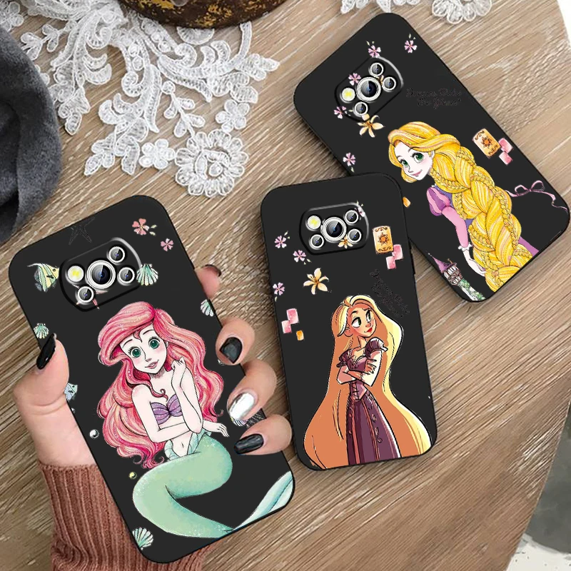 Princess Tangled Rapunzel For Xiaomi Mi Poco F5 F4 F3 F2 X5 X4 X3 M6 M5 M5S M4 M3 C40 Pro GT NFC 5G Black Soft Phone Case