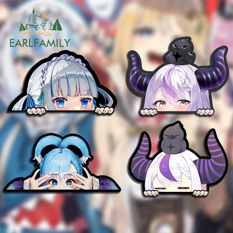 EARLFAMILY 13cm for Hololive Laplus Darknesss Gura Peek Kobo Hands Car Stickers Personality Simple Decals Creative Car Styling