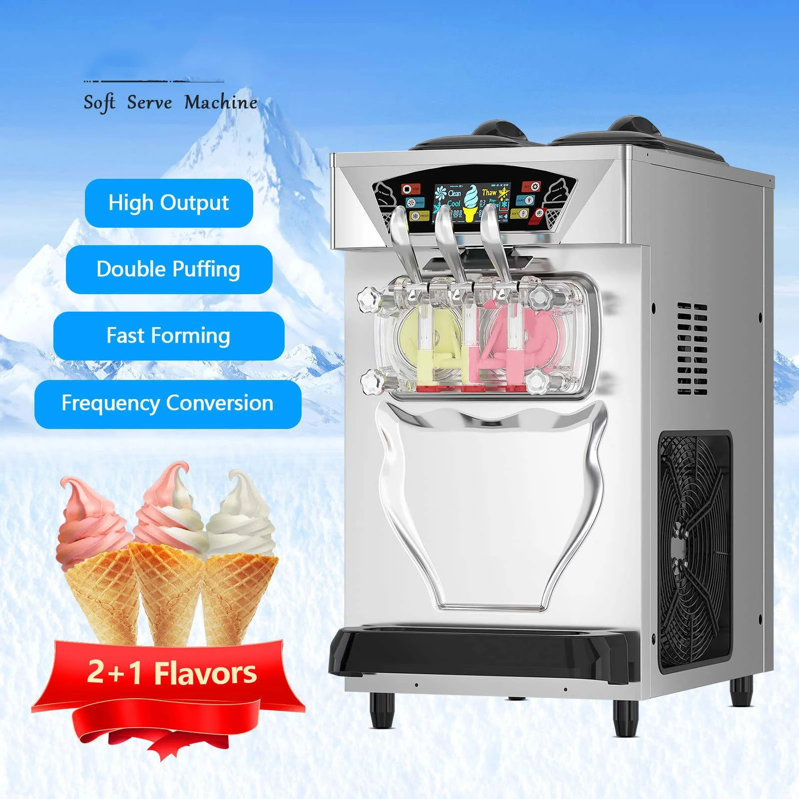 

Коммерческая автоматическая машина для мягкого мороженого, 3 вкуса, для ресторанов и кафе, 3600 Вт