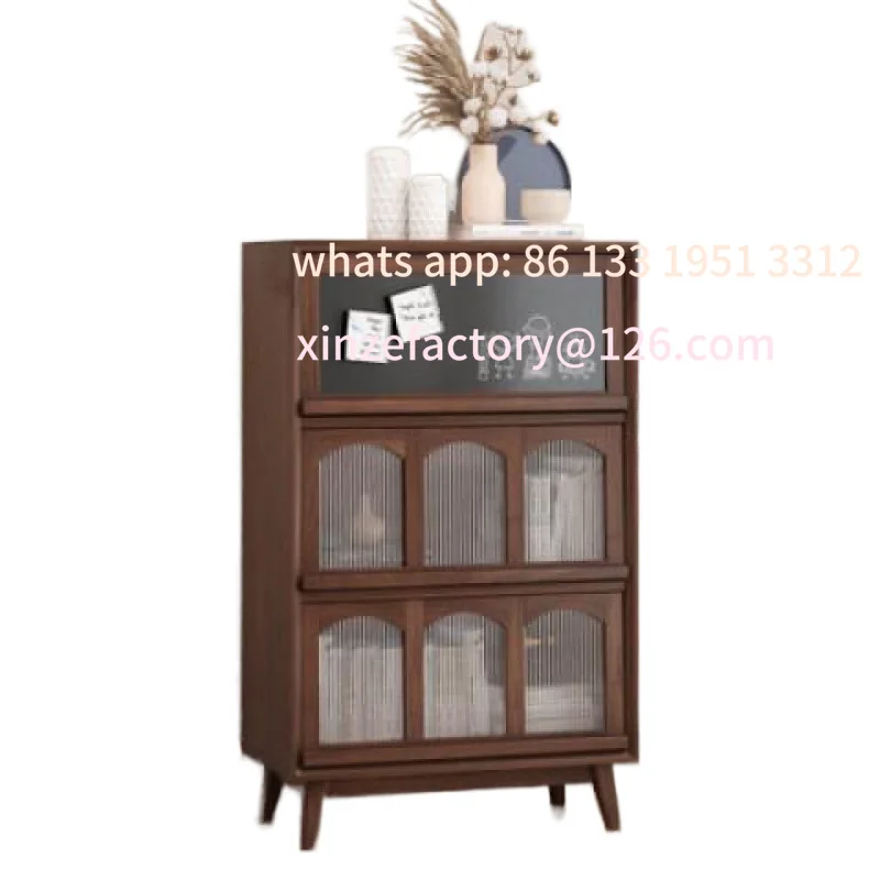 

Glass dining side cabinet living room decorative wall cabinet solid wood tea cabinet wine Nordic storage