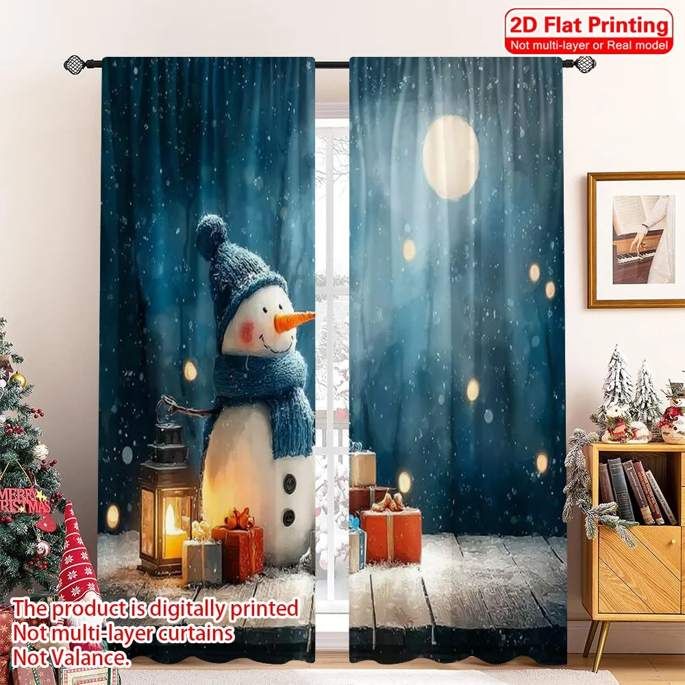 

2pcs 2D flat printing Christmas Party Curtain Full moon snowflakes Durable Polyester Without Electricity Spring Party & Holiday