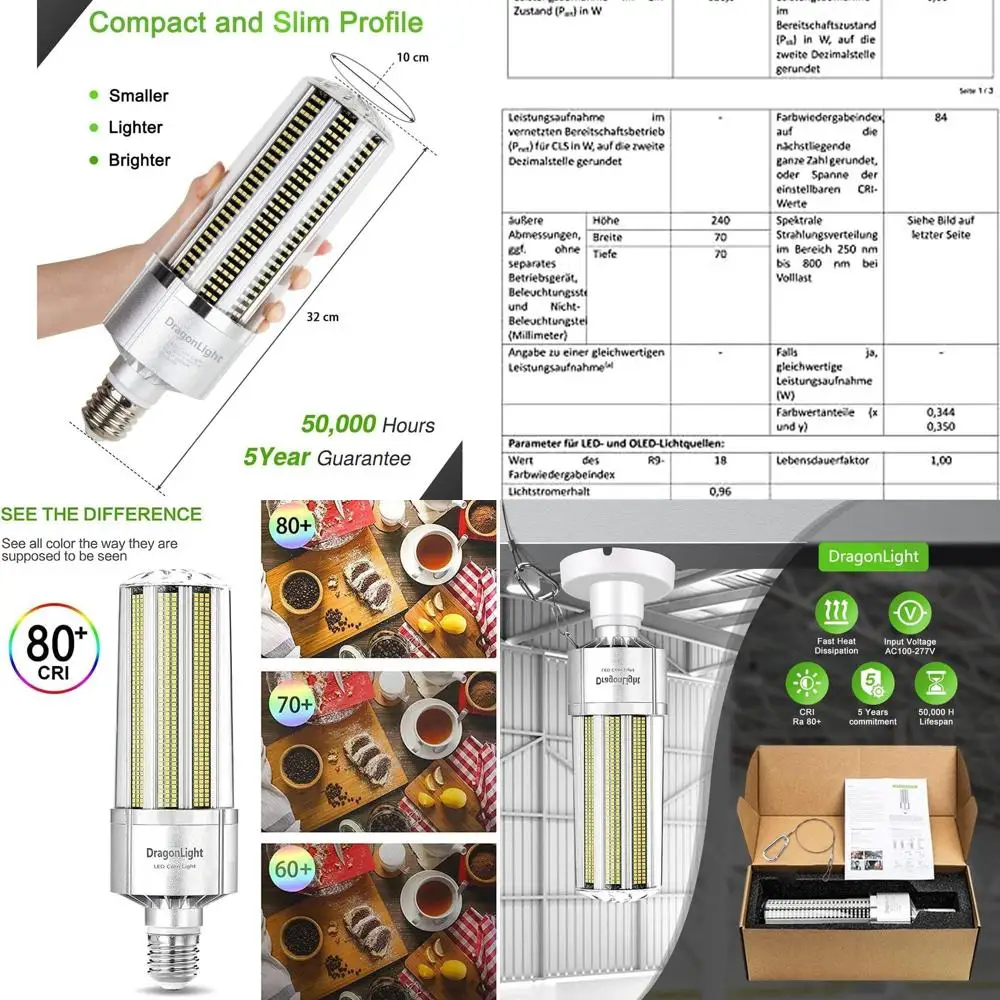 

240W LED Corn Light Bulb - 1000W MH/HID/HPS Replacement, 3000K Warm White, 32,400 Lumens, E39 Base for High Bay Lighting
