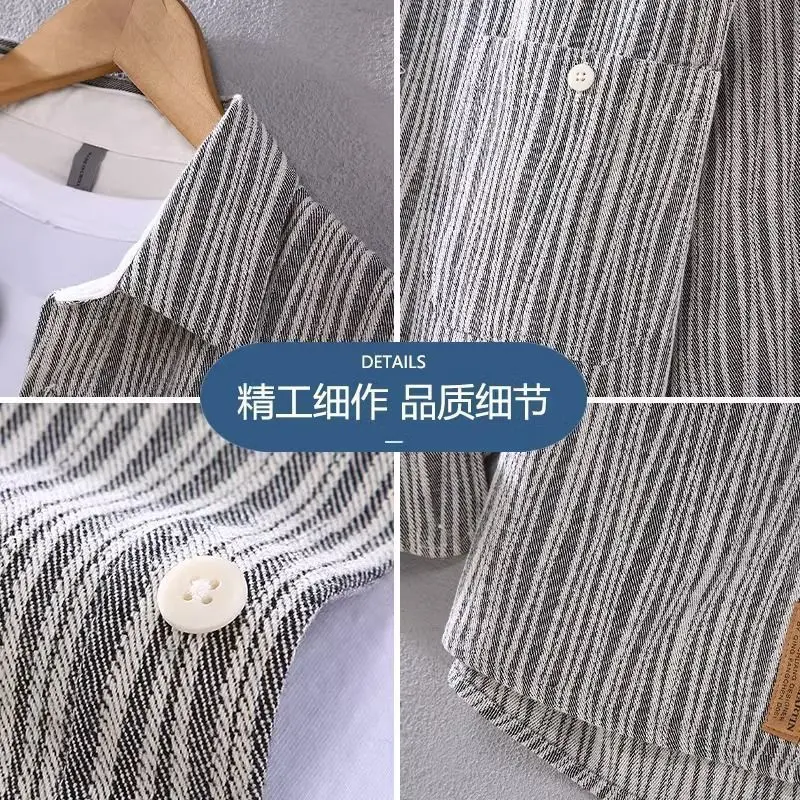 Spring Autumn Fashion Turn-down Collar Long Sleeve Striped Blouse Man Style Loose Casual Button Shirts Stripe Y2K Male Clothes