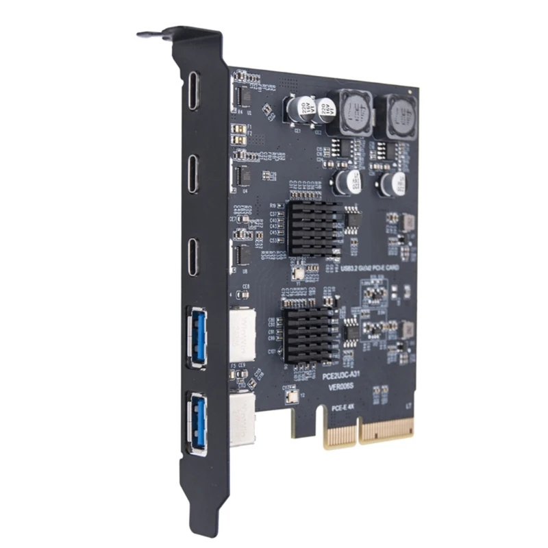 

5 Port PCIEX4 to USB3.0 TypeC Adapter Card for Desktop Computers Fast File Transfer PCIE USB Expansion Card